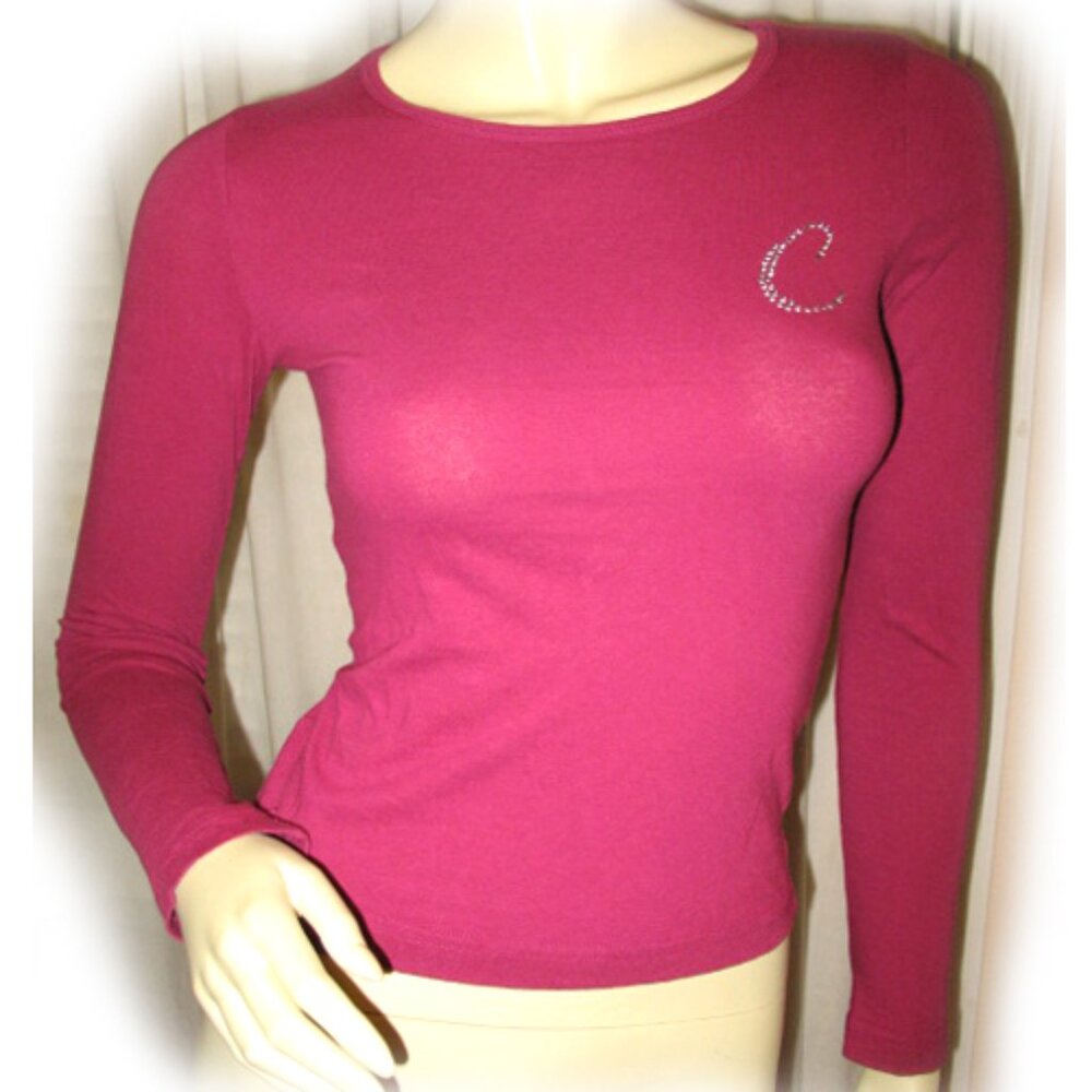 Vintage Y2K 90s Next Era Long Sleeve Top T-Shirt S Rhinestone C Fuchsia Academia